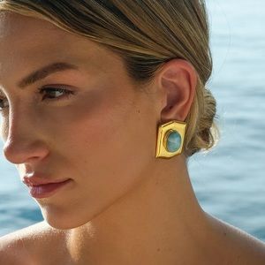 24K Gold Plated*Josephine Earrings*Vintage Art Inspired*Larimar Stone